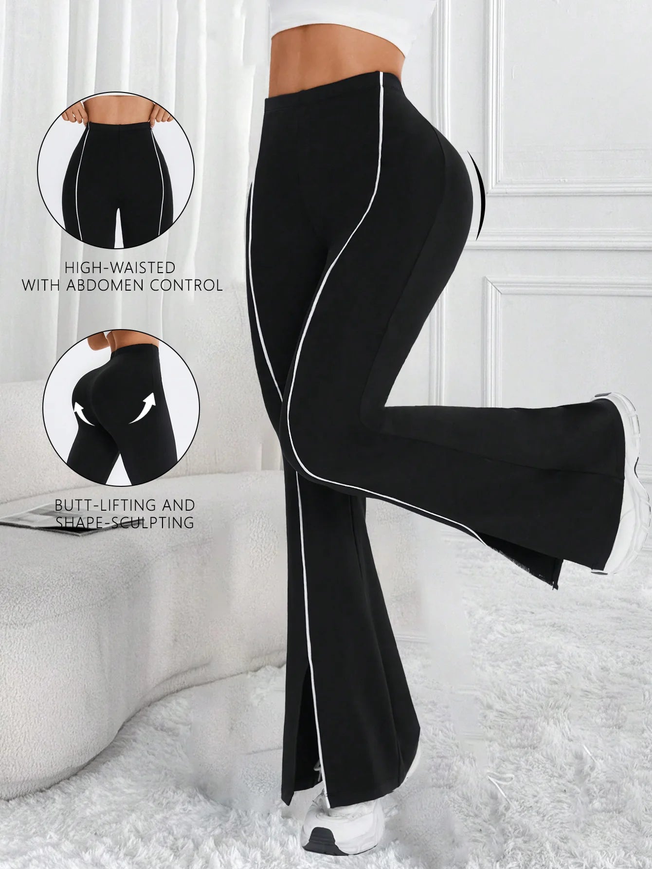 Women’s High Waisted Flared Yoga Pants – Slim Fit Split Hem, High Elasticity Hip Lift Wide Leg Fitness & Running Trousers