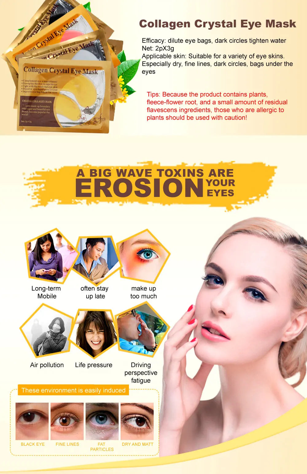 20 Pcs Gold Collagen Crystal Eye Masks – Firming & Moisturizing Nourishing Eye Patches