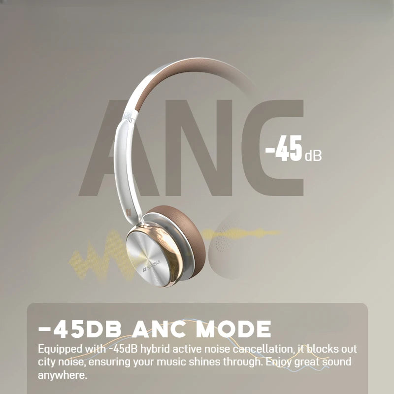 Sansui DT11 ANC Wireless Bluetooth 5.4 Headphones – Over-Ear Retro Earphones with 45dB Noise Reduction & 50H Playtime