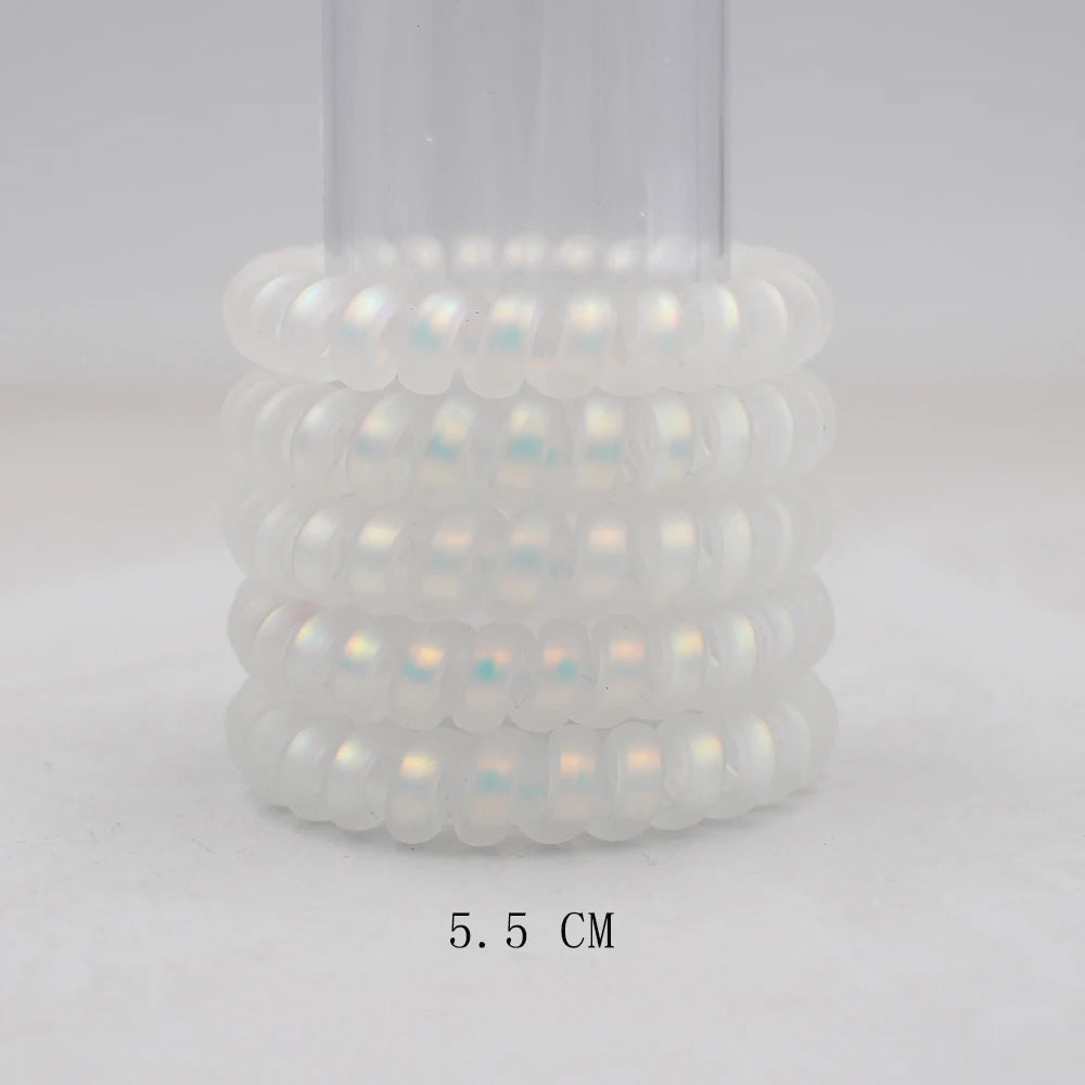 5Pcs Matte Spiral Hair Bands - Fashion Telephone Wire Elastic Hair Ties Stretchable Cord Rubber Bands for Women & Girls
