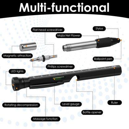 12-in-1 EDC Multitool Pen - LED Light, Level, Bottle Opener, Stylus & Screwdriver for Men