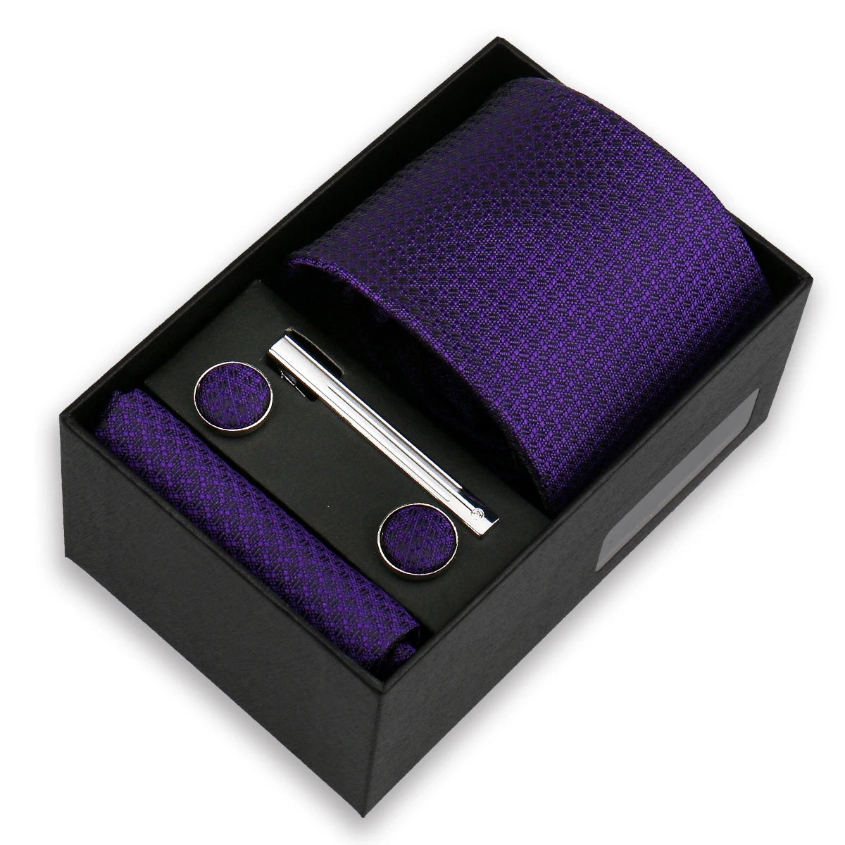 Men's Tie & Cufflink Gift Set - 8cm Necktie Handkerchief Clip Box for Formal Business Suits