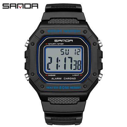 SANDA 2156 Military Digital Sports Watch for Men - Waterproof LED Display Wristwatch with Stopwatch and Oversized Dial