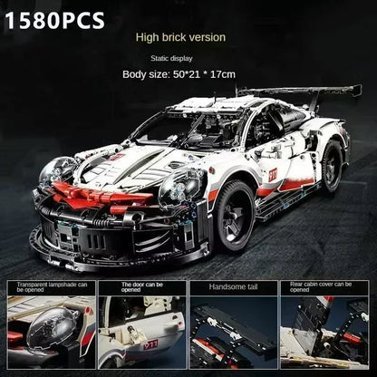 911RSR 1580PCS RC Racing Car Building Set – Technical Model with LED Lights, MOC Bricks Adult Toy Gift