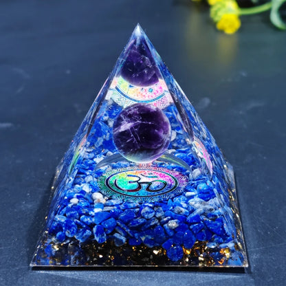 Amethyst Peridot Orgone Pyramid - Energy Generator Crystal Reiki Chakra Orgonite Meditation Tool