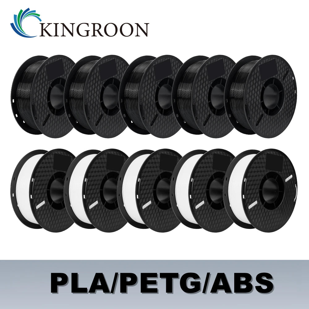 KINGROON 10KG PLA/ABS/PETG Filament 1.75mm – 10 Rolls Black, White, Gray for 3D Printing
