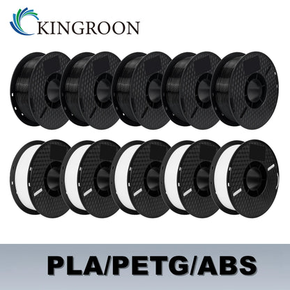 KINGROON 10KG PLA/ABS/PETG Filament 1.75mm – 10 Rolls Black, White, Gray for 3D Printing