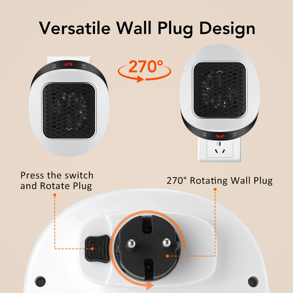 PTC Wall Outlet Space Heater - Fast-Heating Electric Plug-In Heater with Remote Control for Bedroom, Office and RV