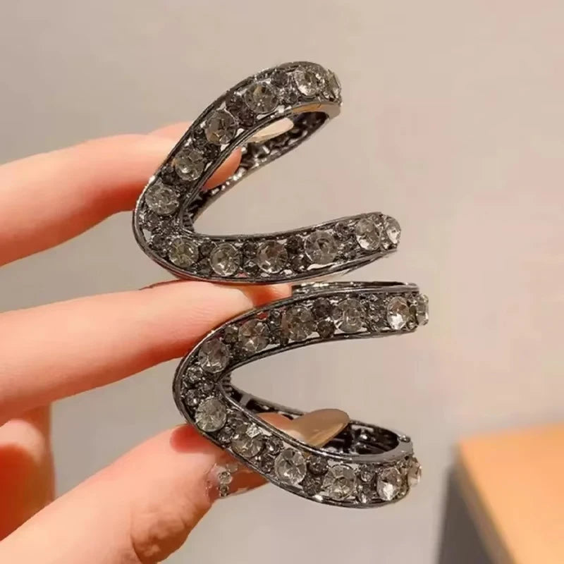 Rhinestone V-Shaped Hair Claw Clip - High Ponytail & Bun Styling Accessory