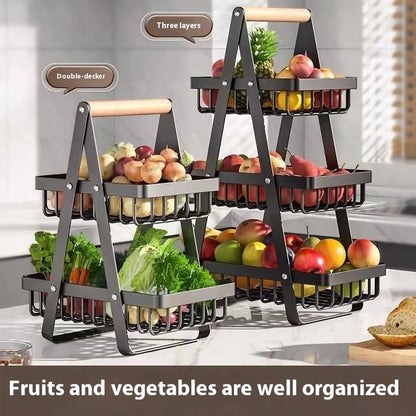 3-Tier Countertop Fruit Basket - Portable Iron Kitchen Organizer for Fruits, Bread & Snacks Storage