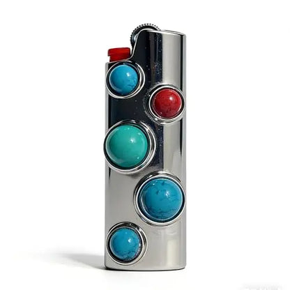 Metal Cowboy Boot Lighter Case - Cute Cat Eye Rhinestone Embroidered Zinc Alloy BIC J6 Sleeve Cover