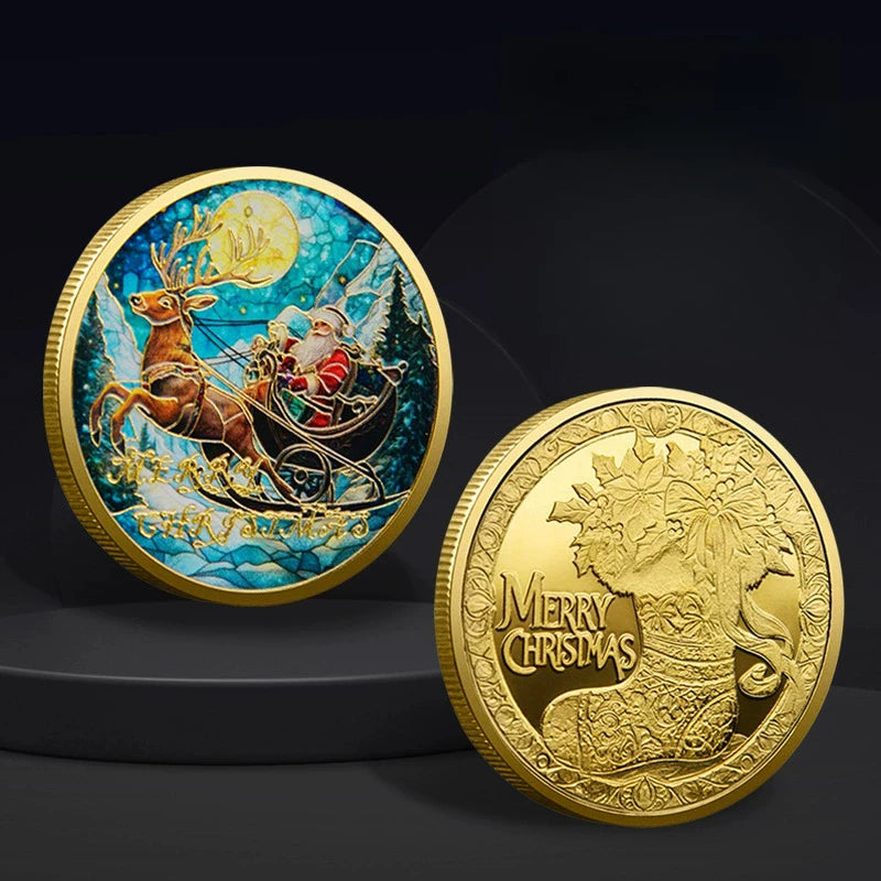 Christmas Commemorative Coin – Santa Claus Carriage & Boots Lucky Holiday Collectible Badge