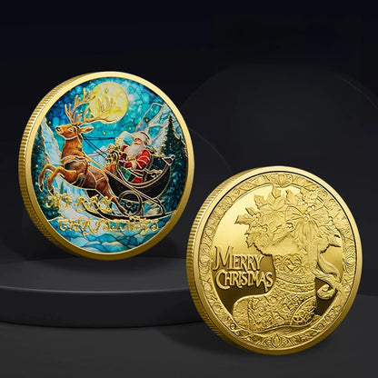 Christmas Commemorative Coin – Santa Claus Carriage & Boots Lucky Holiday Collectible Badge