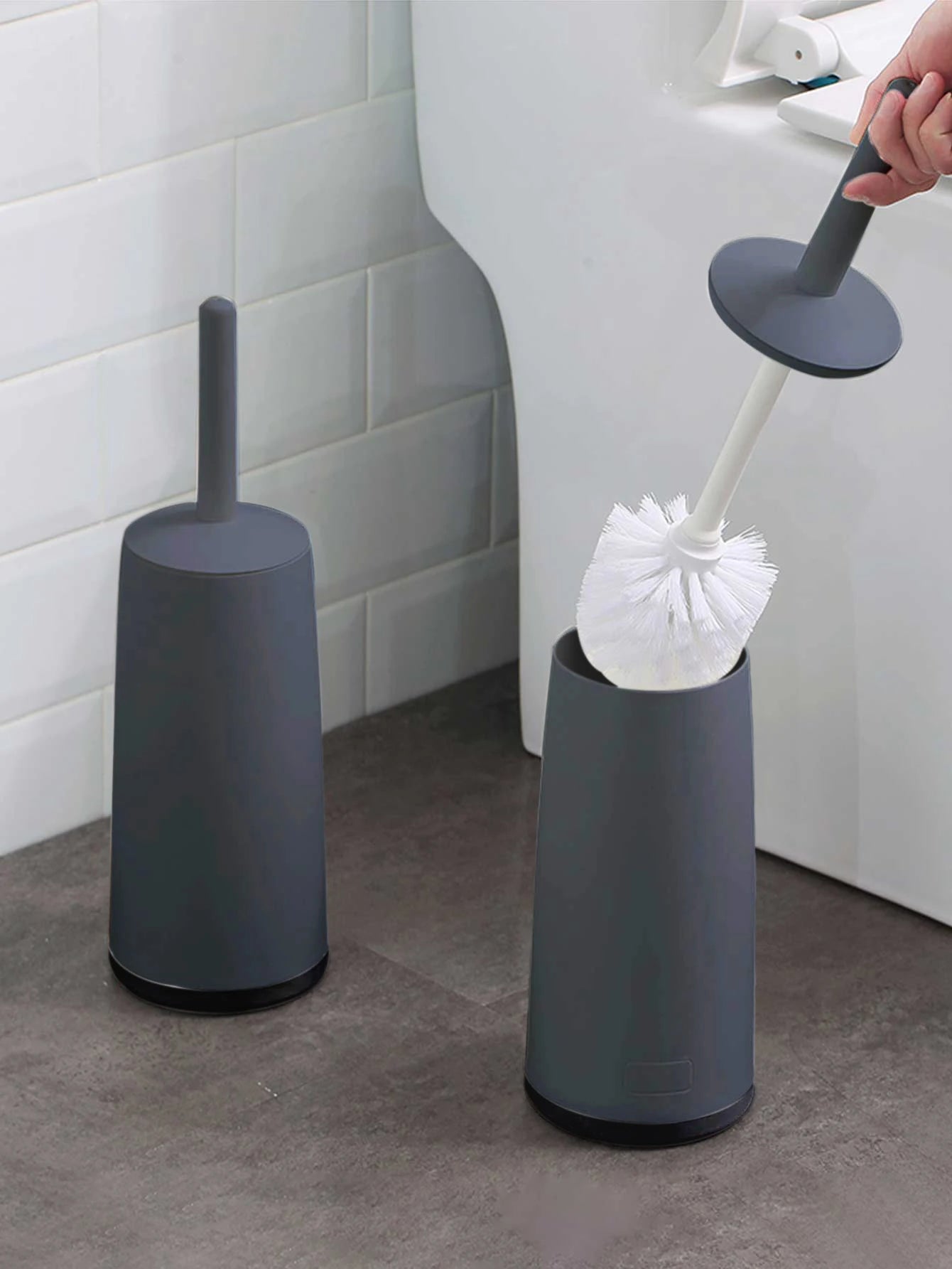 WORTHBUY Toilet Brush Set - Long Handle Bathroom Cleaning Brush with Standing Holder Base for WC Care