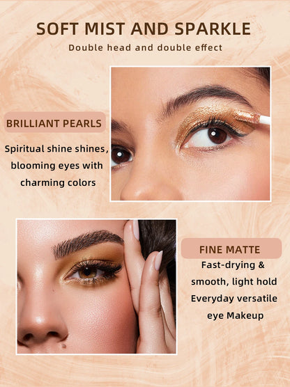 QIBEST Double-Head Glitter Liquid Eyeshadow – Contour Blush, Shimmer & Matte Pigment for Natural Cheek & Eye Makeup
