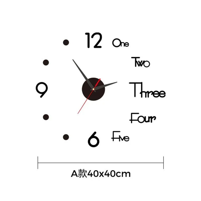 Large 3D DIY Silent Wall Clock — Simple Modern Punch-Free Wall Sticker in Black, Gold, or Silver