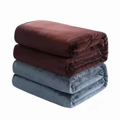 230GSM Coral Fleece Flannel Blanket – Soft Warm Solid Color Bedspread Sofa Throw Faux Fur Plaid Blanket (Blue/Pink)
