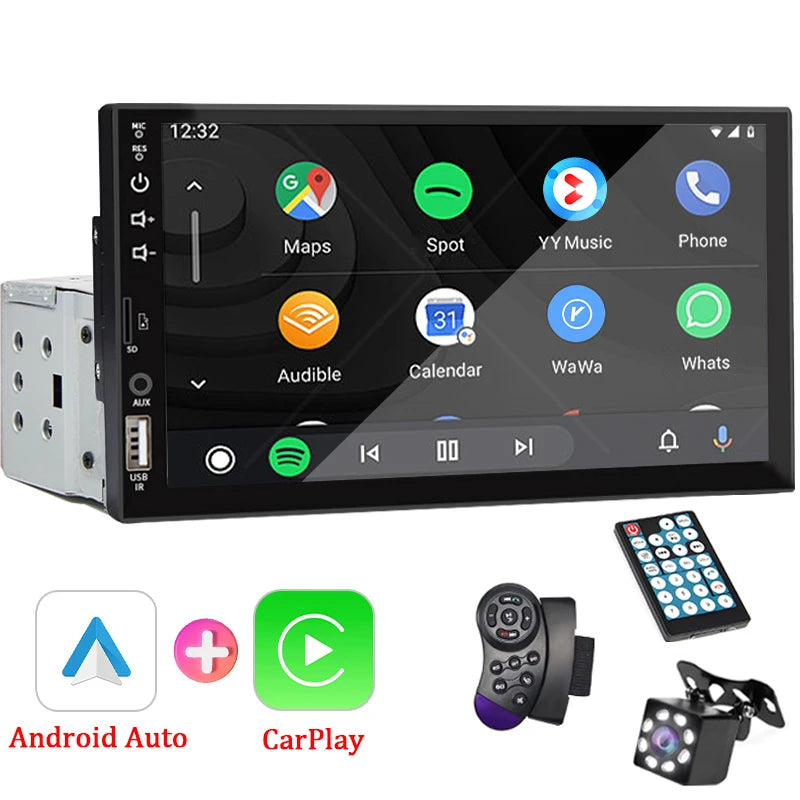 7" Car Radio – 1 Din Carplay Android Auto Multimedia Player, HD Touch Screen, FM, AUX Input, Bluetooth & MirrorLink Autoradio