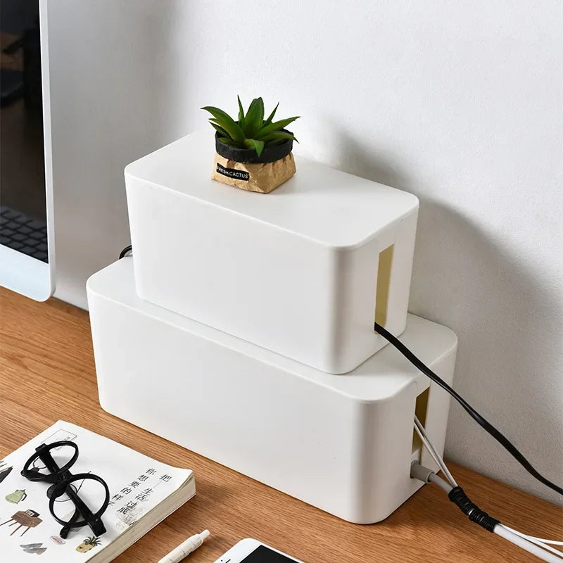 Wire Management Cable Storage Box - Power Board and Socket Strip Organizer for Dust-Free, Tangle-Free Cable and Charger Storage