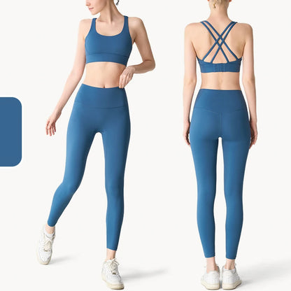 2-Piece Women’s Yoga Tracksuit – Athletic Pilates Fitness Set with Push-Up Sports Bra & Leggings for Gym Workouts