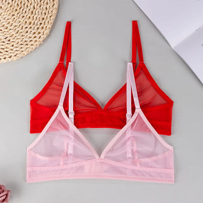Sheer Mesh Triangle Bra Set - Ultra-Thin Transparent Lingerie with Double Shoulder Straps