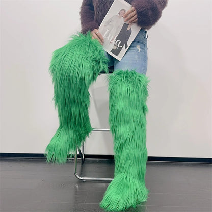 Women’s Faux Mongolian Fur Thigh High Boots - Winter Warm Plush Lined Fashion Boots for Cold Weather