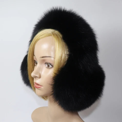 Real Fox & Raccoon Fur Earmuffs – Warm Winter Ear Warmer for Women and Girls, Plush Genuine Fur Accessory