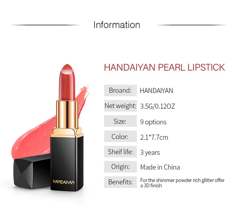 Handaiyan 9 Colors Lipstick – Glitter, Matte, Velvet, Nude, Shimmer, Sexy Red, Long-Lasting, Waterproof Professional Makeup