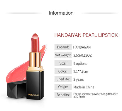 Handaiyan 9 Colors Lipstick – Glitter, Matte, Velvet, Nude, Shimmer, Sexy Red, Long-Lasting, Waterproof Professional Makeup