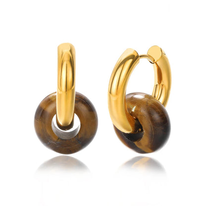 Leopard Bead Opal Stainless Steel Hoop Earrings — Gold Color, Anti-Fading Wedding & Prom Jewelry for Women, Gift Accessory