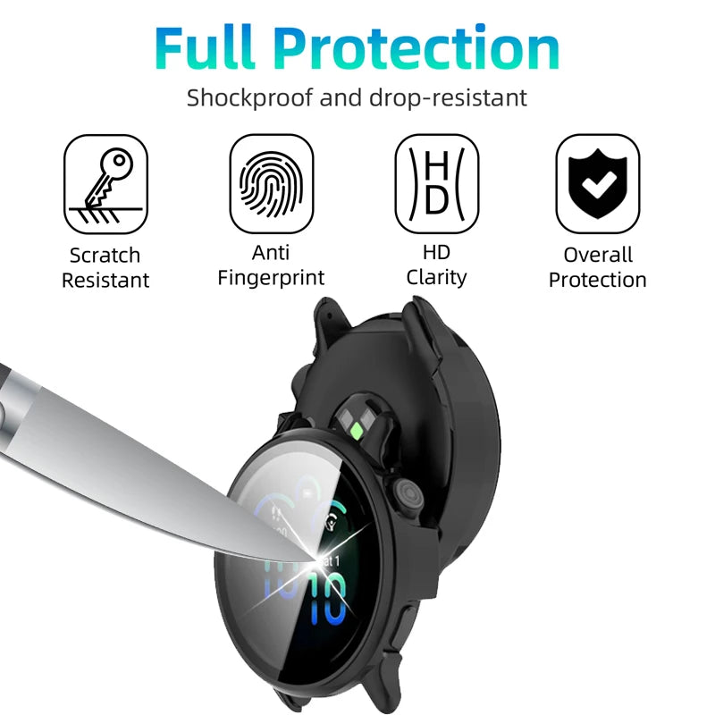 Tempered Glass Screen Protector + Case for Garmin Vivoactive 6 – All-Around Hard Bumper Cover