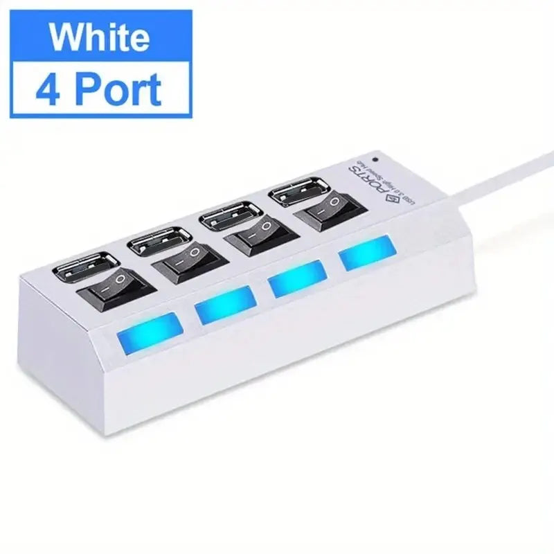 High-Speed USB 2.0 Hub with 4 or 7 Ports - Multi-USB Splitter with LED Indicator and Individual Switches for PC and Laptop