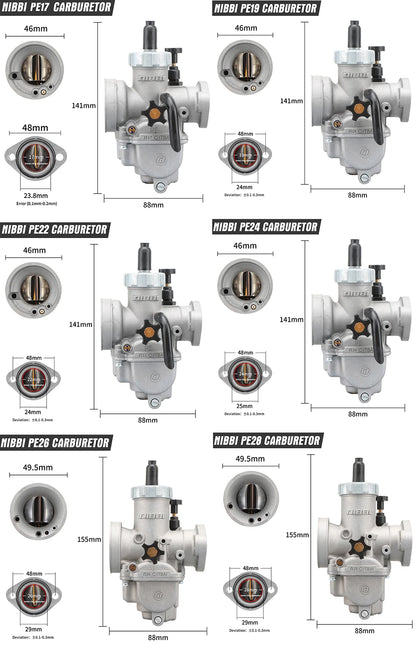 NIBBI PE Flange Carburetor for Motorcycle – 19mm-28mm 2T/4T GY6 Engine 100cc-250cc ATV Yamaha Pitbike Racing