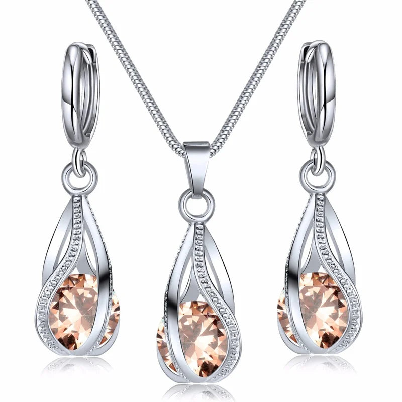 Chic Melody Pendant Necklace & Earrings Set, Glittering Zircon Crystal Jewelry for Women