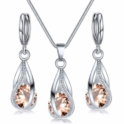 Chic Melody Pendant Necklace & Earrings Set, Glittering Zircon Crystal Jewelry for Women