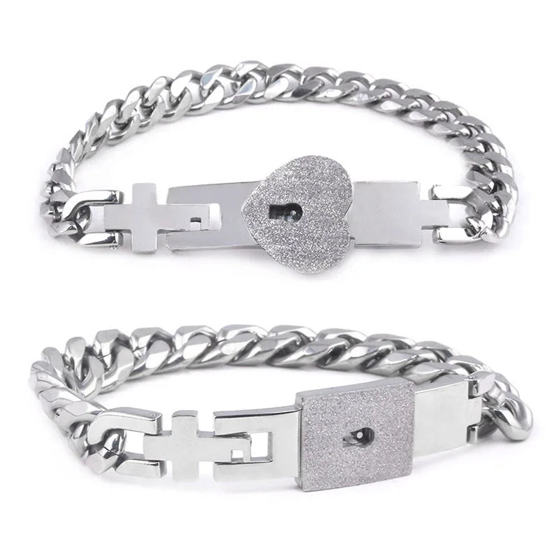 Couple Stainless Steel Love Lock Bracelet with Key Pendant Necklace – Romantic Jewelry Gift for Men and Women