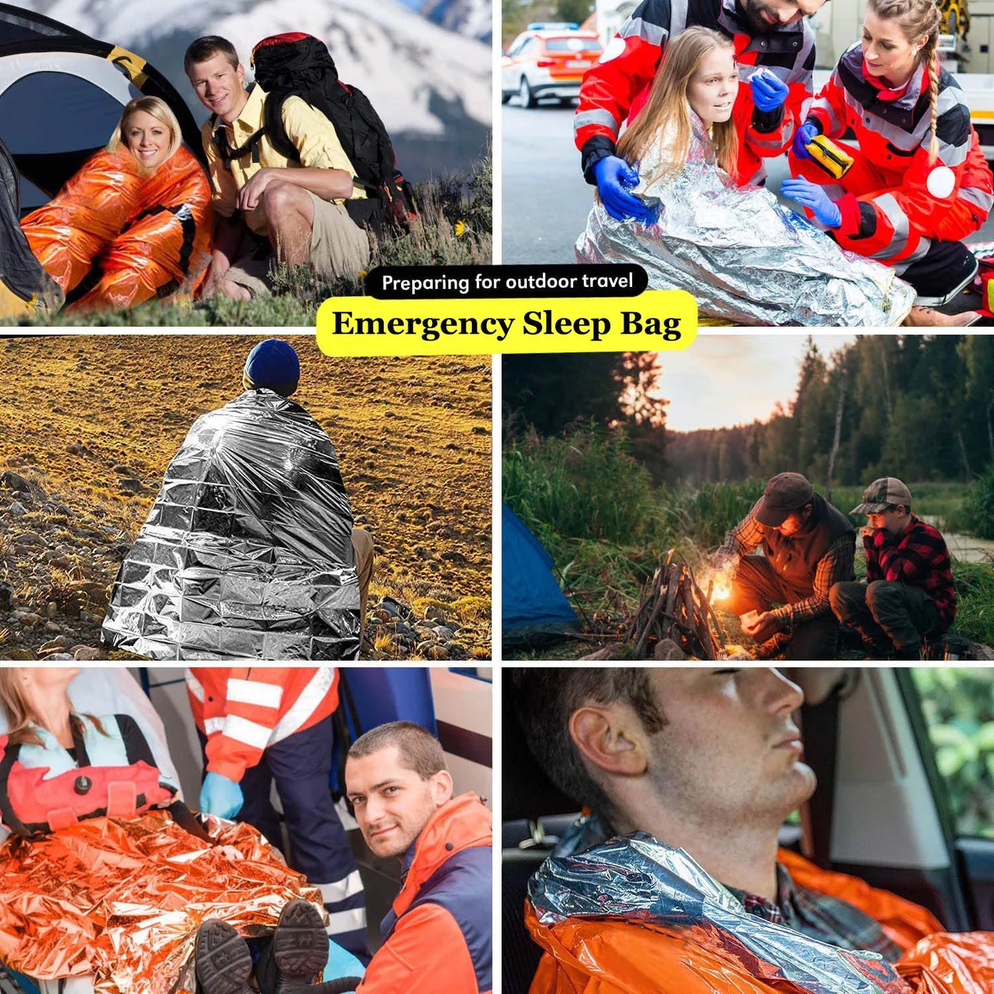 Portable Waterproof Emergency Survival Sleeping Bag - Outdoor EDC Camping Gear, Thermal Sack, First Aid Rescue Kit Mylar Blanket