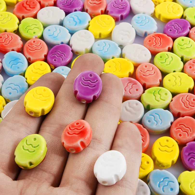 10/20/30PCS Colorful Ceramic Animal Beads – 2mm Hole Clownfish, Turtle, Star & Conch Shell for DIY Jewelry, Bracelets & Crafts