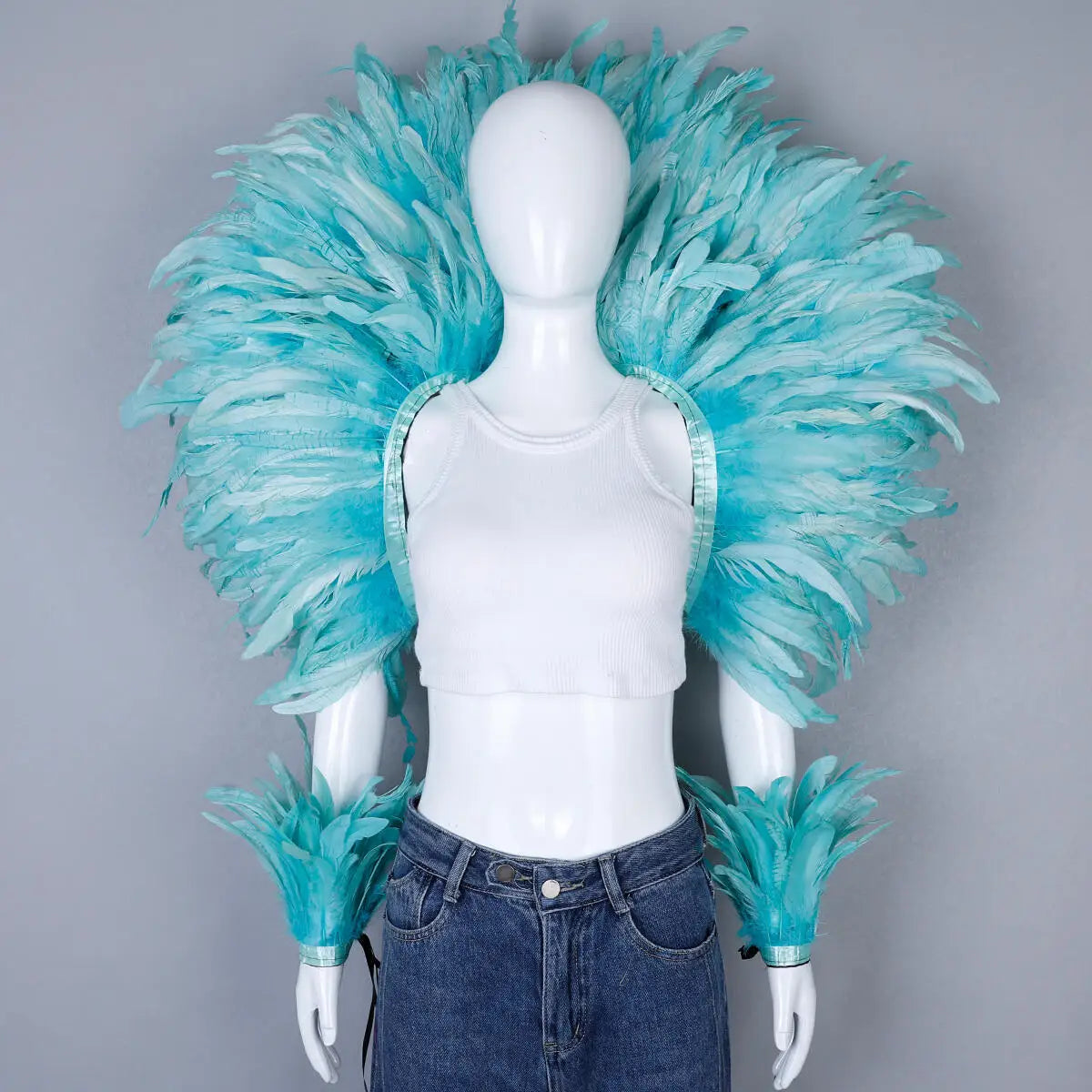 Women’s 2-Piece Feather Shawl Set - Elegant Punk-Style Cosplay Accessories for Halloween, Masquerade Balls, Parties, and Carnivals