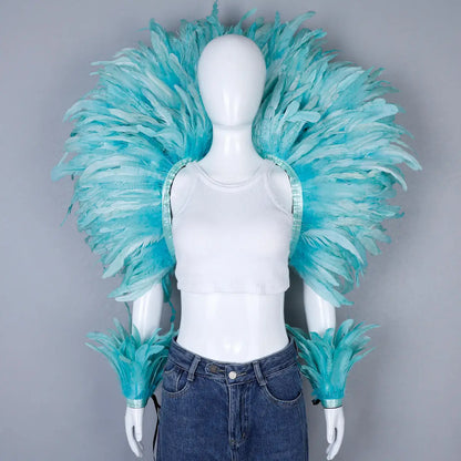 Women’s 2-Piece Feather Shawl Set - Elegant Punk-Style Cosplay Accessories for Halloween, Masquerade Balls, Parties, and Carnivals