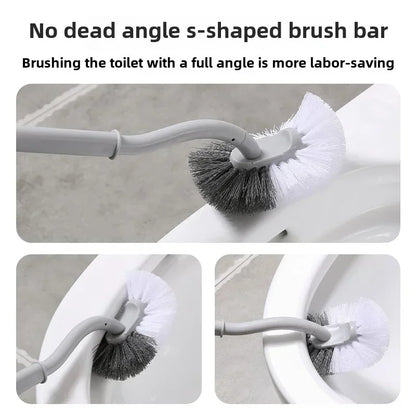 S Shaped Toilet Brush - Wall Mounted 360° Bathroom Cleaning Brush with Long Handle Soft Bristles