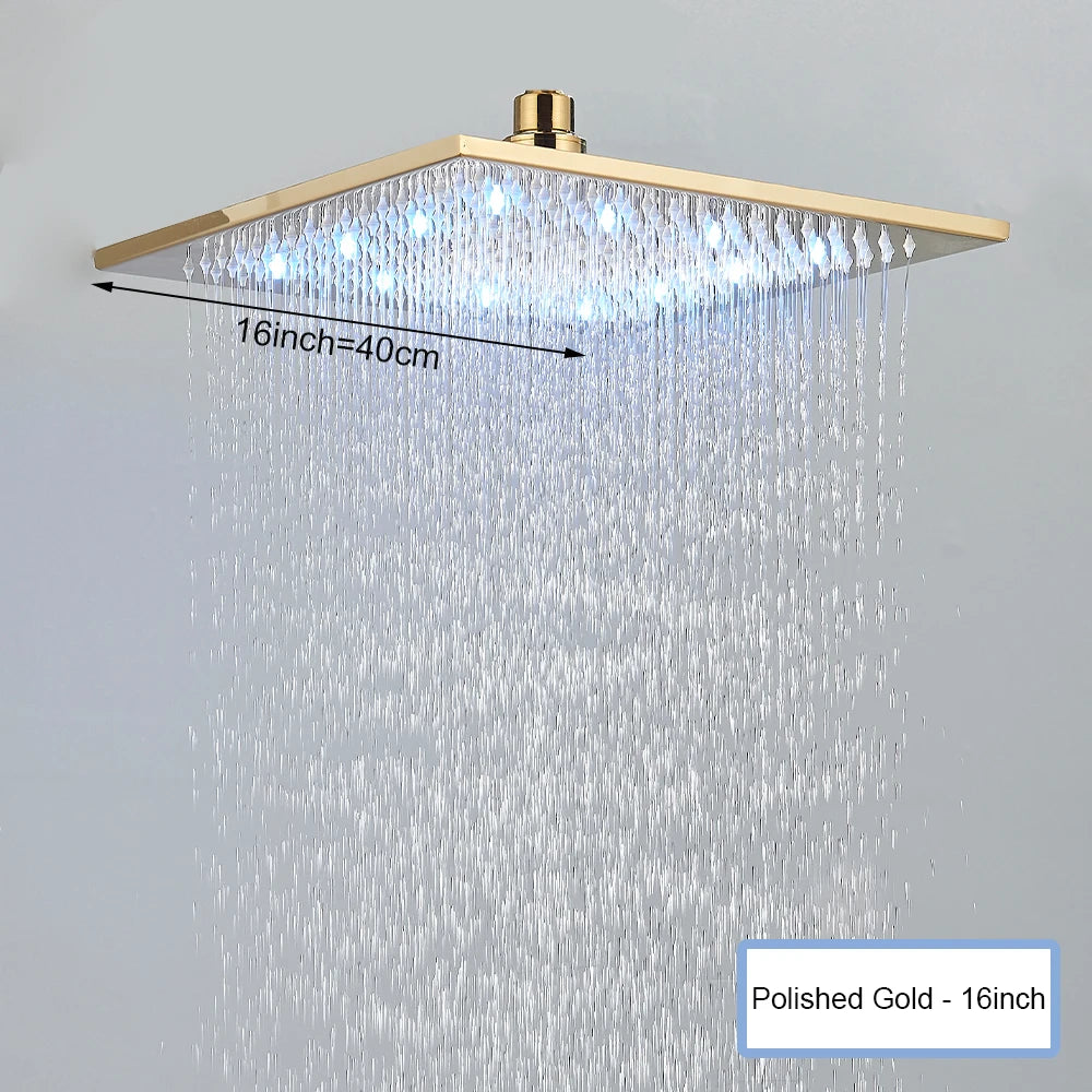 Black Ceiling Mounted LED Rainfall Shower Head – Intelligent Remote Control Concealed Waterfall Tap