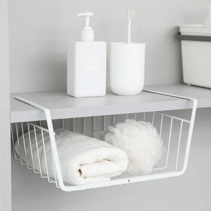 Multipurpose Hanging Closet Storage Basket — Metal Organizer for Kitchen Cabinets, Desks, and Home Use