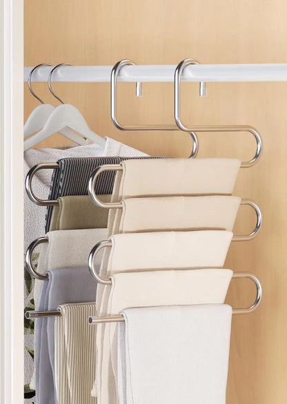 5 Layers Multifunctional Non-Slip Clothes Hanger Rack | Space-Saving Pants & Clothing Storage Organizer