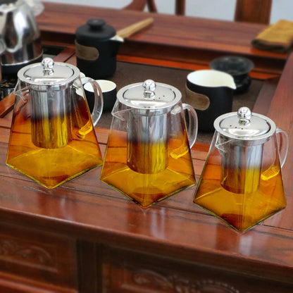 Glass Teapot with Stainless Steel Infuser – 550/750/950ML Heat-Resistant Clear Teaware, Household Tea Kettle with Infuser