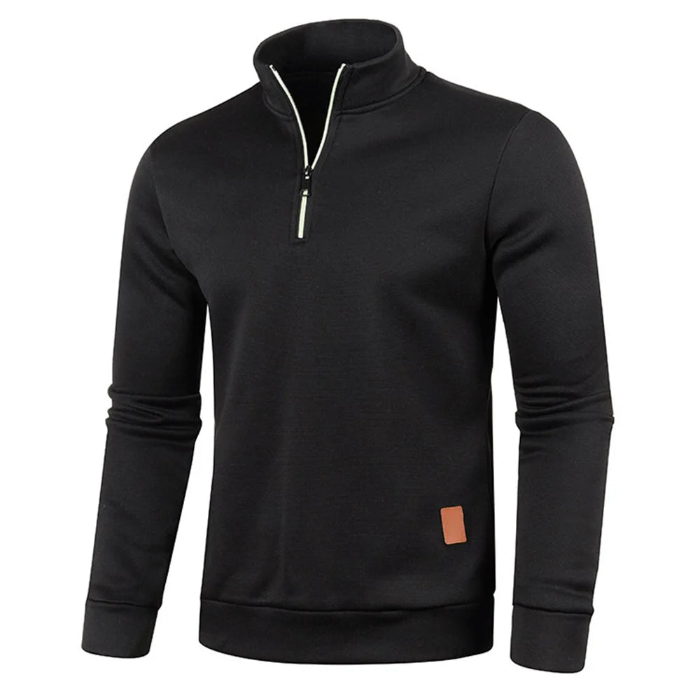 Men's Thicker Half-Zipper Pullover Sweatshirt - Solid Color Turtleneck Hoody for Spring and Autumn Outdoor Wear