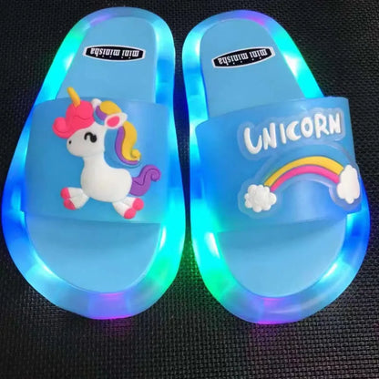 Children’s Cartoon Unicorn Slippers – Light-Up Cute Animal Print Shoes for Boys & Girls, Toddler Bathroom Slippers