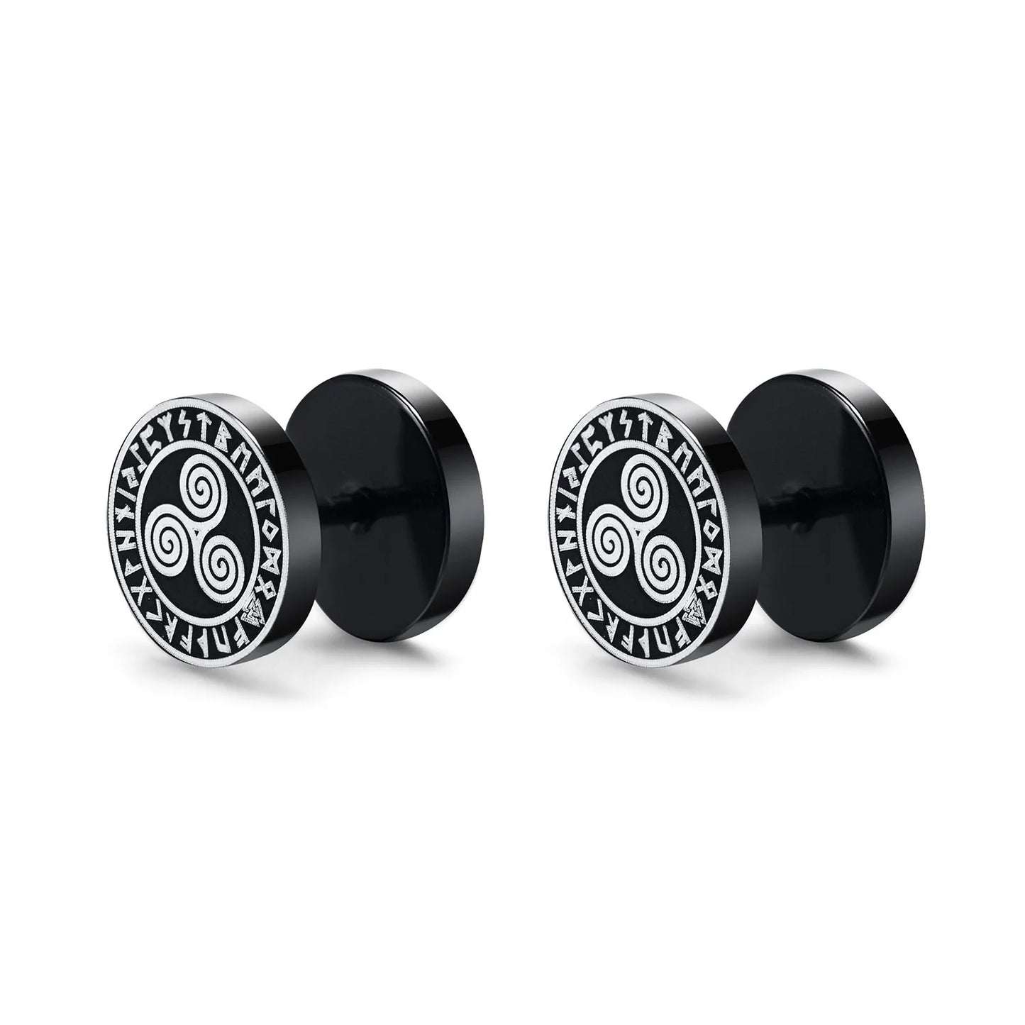 Vnox Men's Viking Black Stud Earrings - Vegvisir & Norse Valknut, Cool Punk Stainless Steel Set