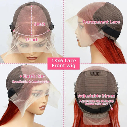 Reddish Brown 13x6 Lace Front Wig – Pre-Plucked 180% Density Body Wave, Auburn Colored Human Hair Lace Frontal Wig