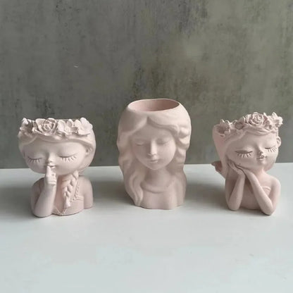 Concrete Vase Silicone Mold | DIY Handmade Girl Head Shaped Flower Pot | Plaster Epoxy Resin Pen Holder Molds | Home Decor Supplies